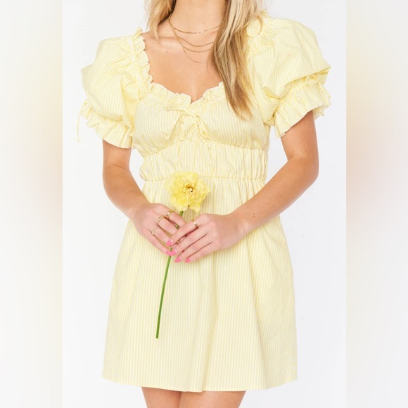 Women’s show me your mumu yellow and white stripe dress size small NWT - Picture 1 of 4